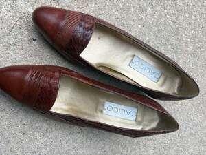 Calico Vintage Brown Leather Woven Comfort Flats Loafers
